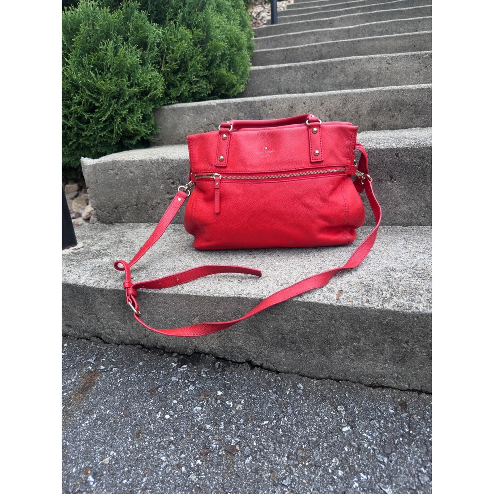 Kate Spade New York Red Pebbled Leather Satchel Crossbody Bag Gold Hardware